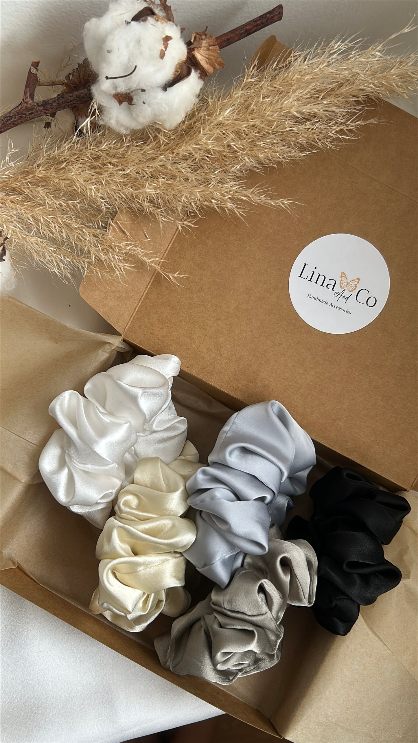 Coffret Premium « Grey » 5 Chouchous en Soie de Mûriers