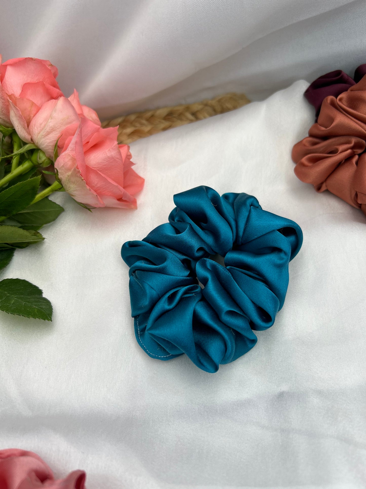 Chouchou en Soie de Mûriers Bleu Canard