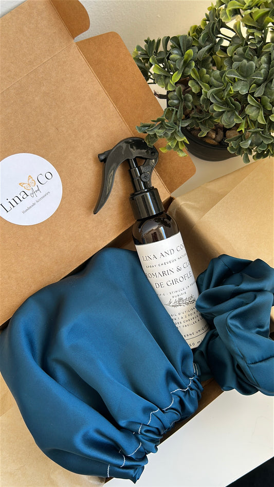 Coffret Soin Bonnet en Soie de Mûriers + Spray Pousse + Chouchou en Soie de Mûriers