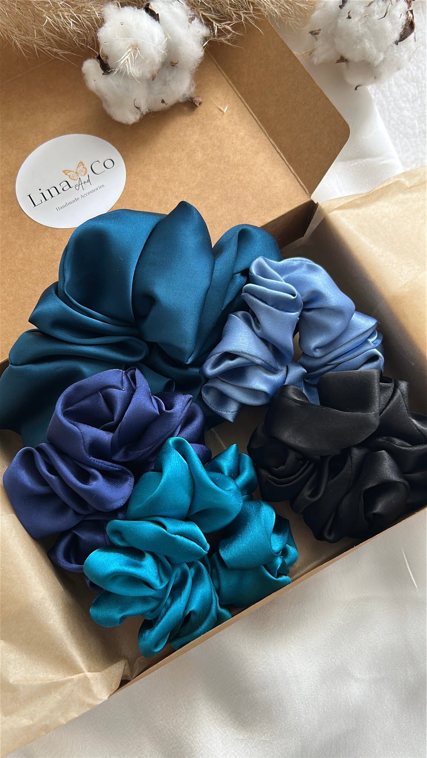 Blue Silk Scrunchies Set