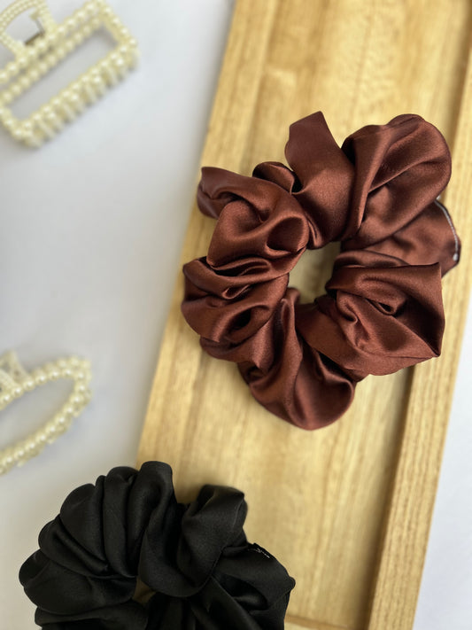 Brown Satin Scrunchies