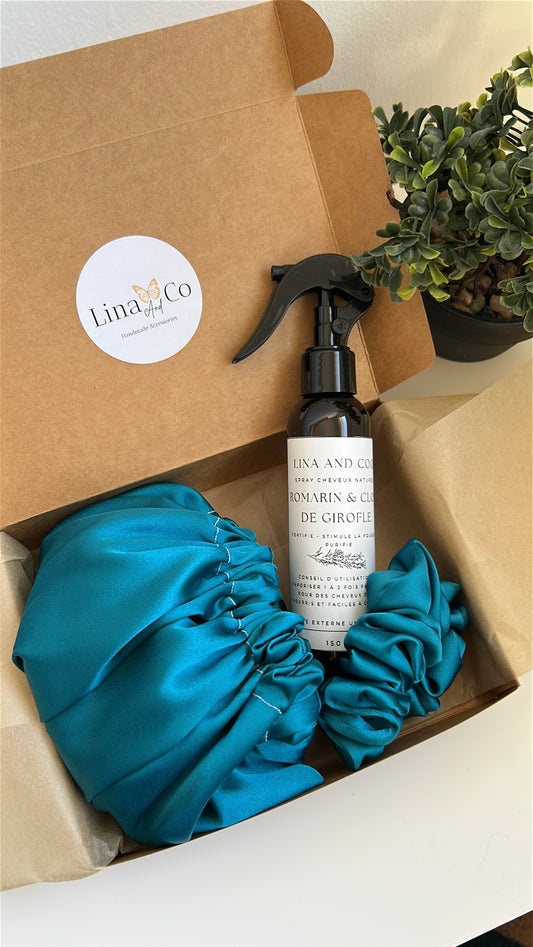 Coffret Soin Bonnet + Spray Pousse + Chouchou en Soie