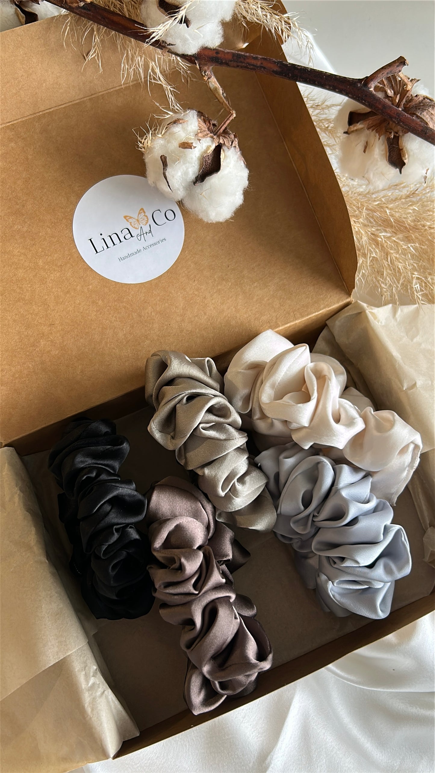 Coffret Premium « Grey » 5 Chouchous en Soie de Mûriers