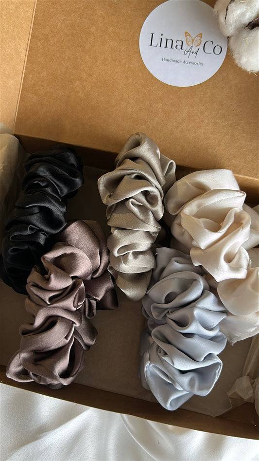 Coffret Premium « Grey » 5 Chouchous en Soie de Mûriers