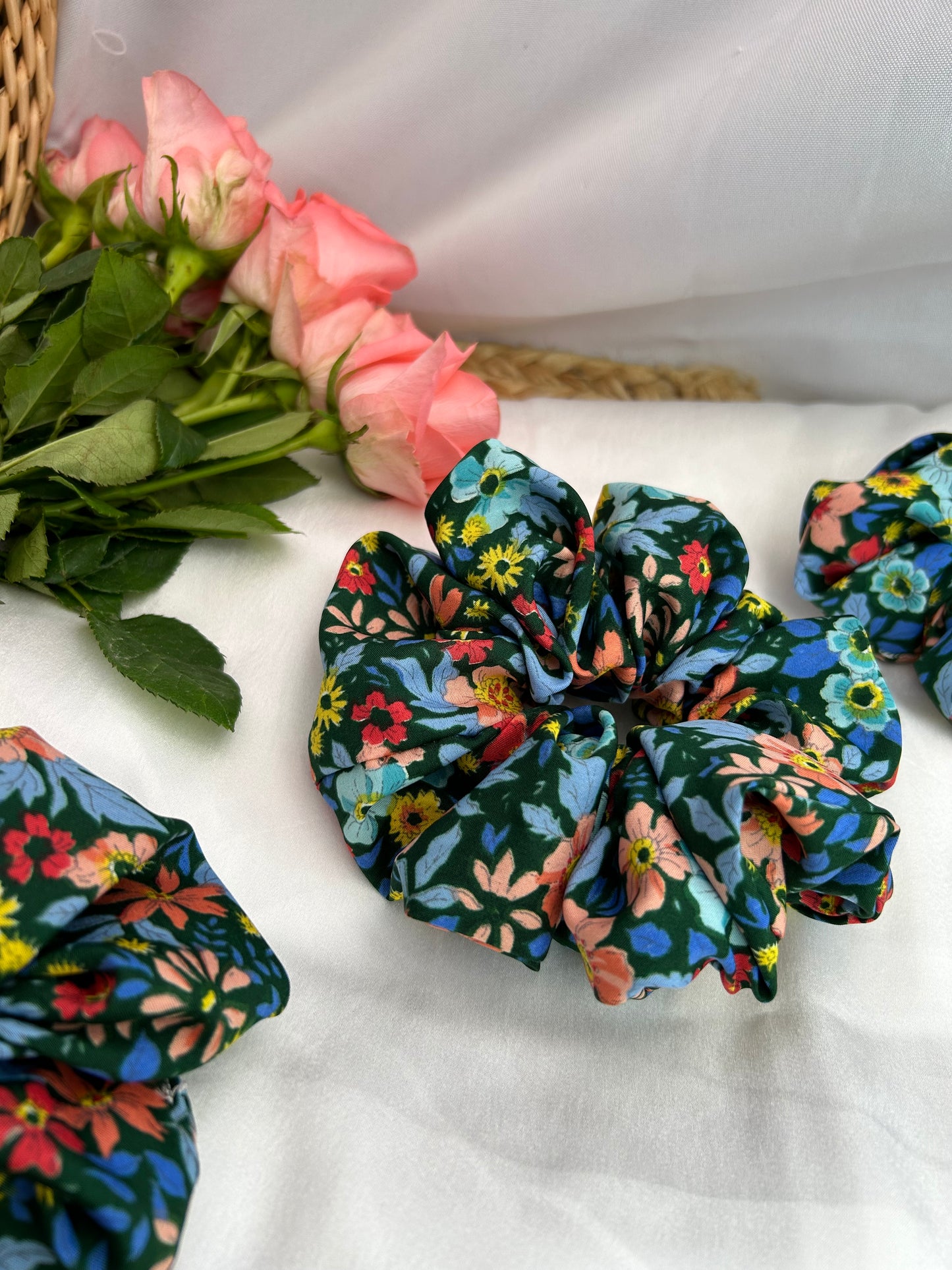 Blue Flowery Scrunchies